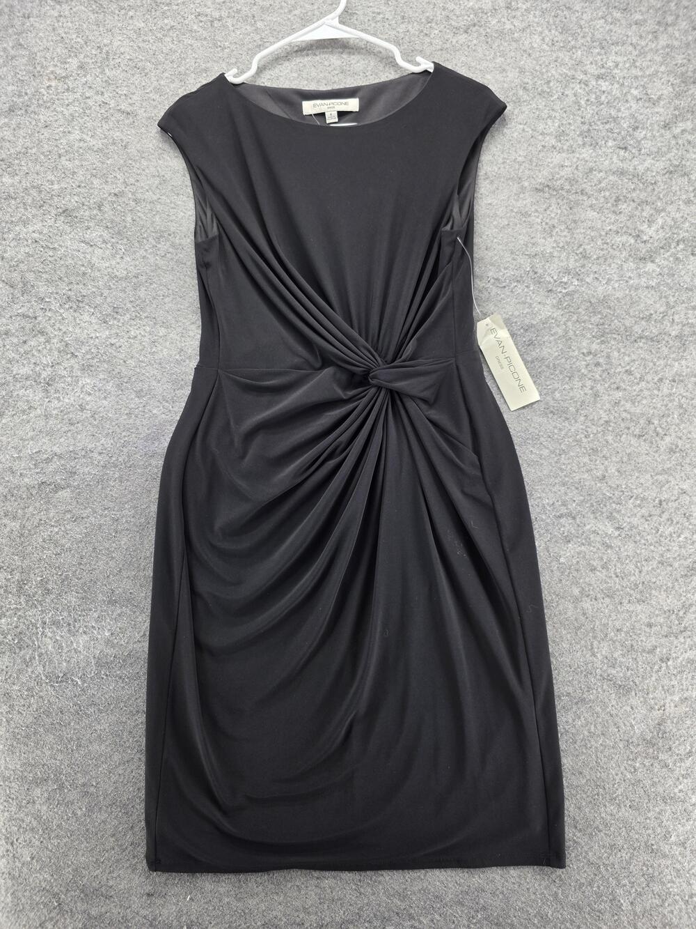 Evan Picone Dress Womens 6 Black Sheath Knee Length Round Neck Ruched Pleated